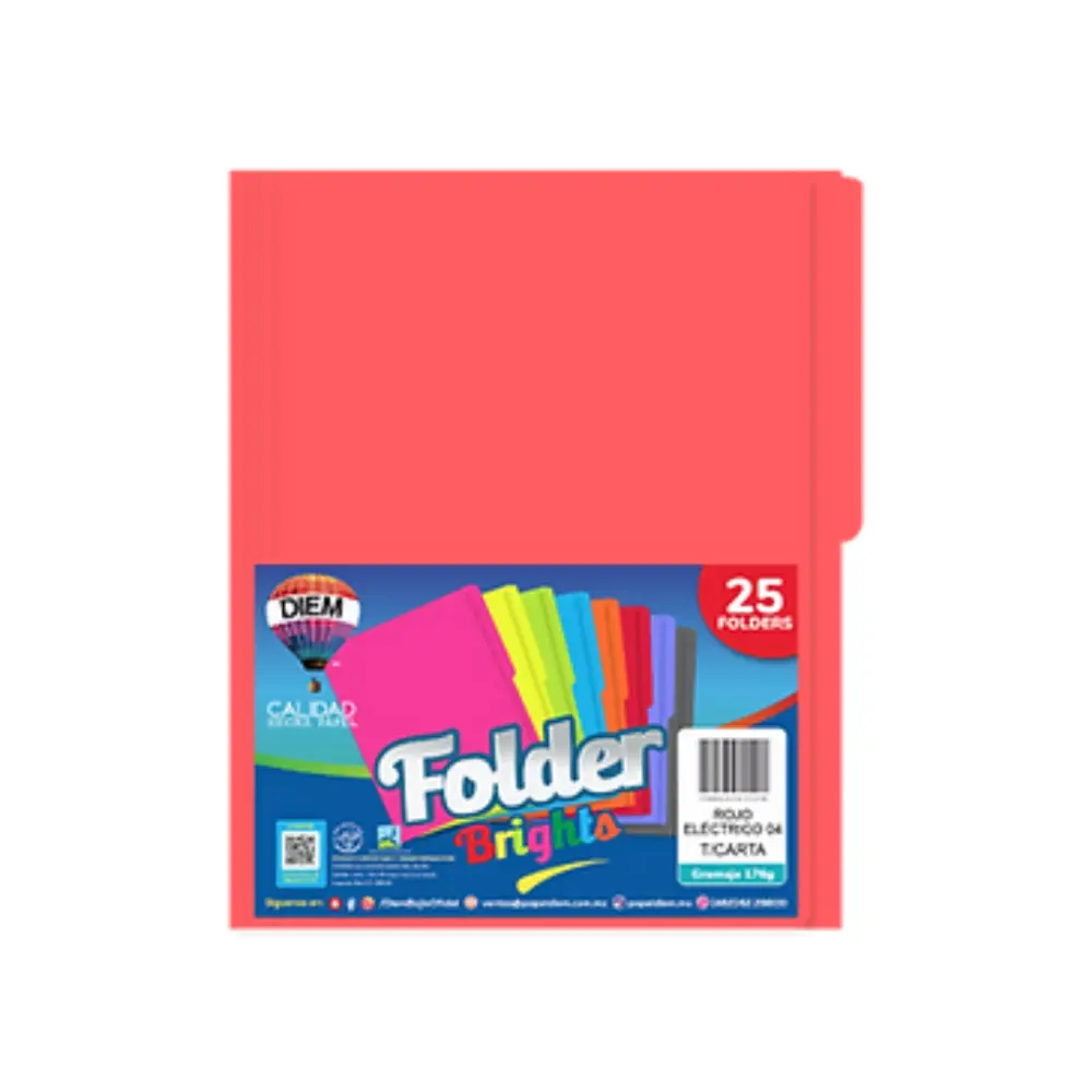 FOLDER BRIGHTS DIEM PTE. C/25 PZAS. ROJO ELECTRICO 04