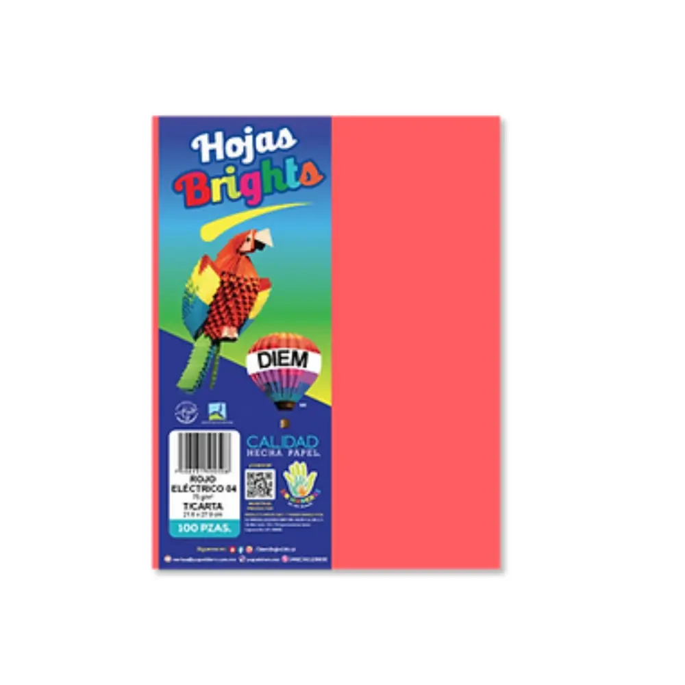PAPEL DIEM CARTA BRIGHTS PTE. C/100 04 ROJO ELECTRICO
