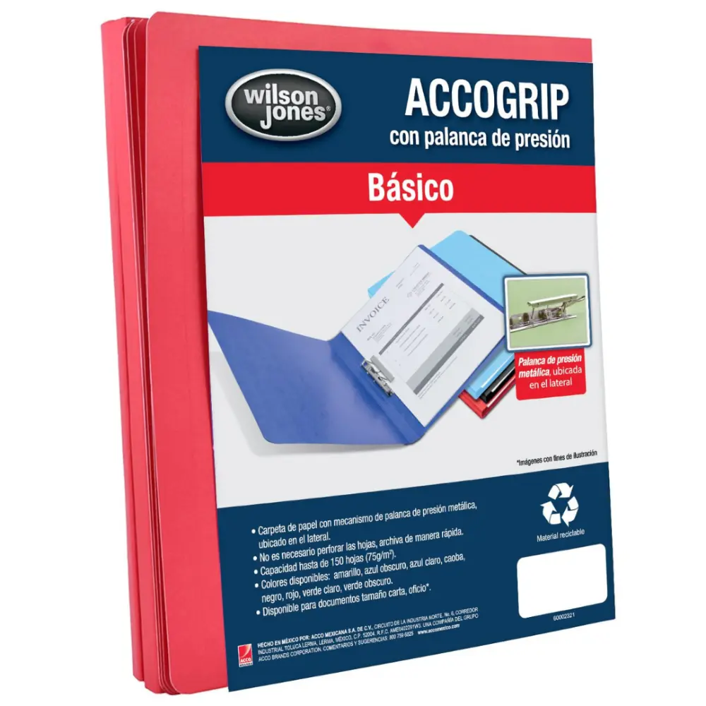 FOLDER ACCOGRIP CON PALANCA P0961 CARTA ROJO