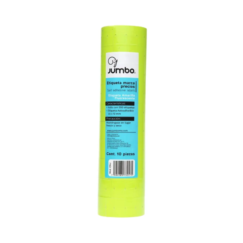 ETIQUETAS JUMBO PET3 AMARILLA PTE. C/10 ROLLOS