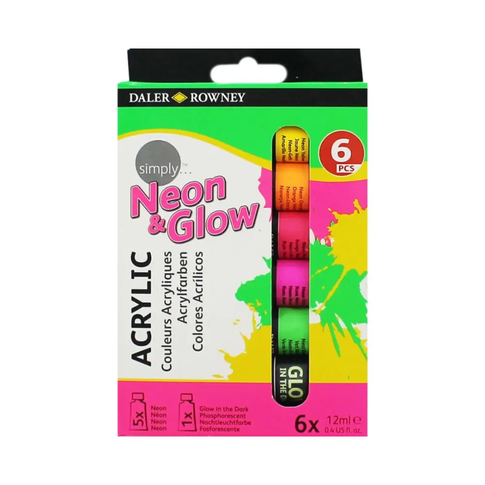 SIMPLY ACRYLIC NEON & GLOW IN THE DARK 6X12ML SET 304002